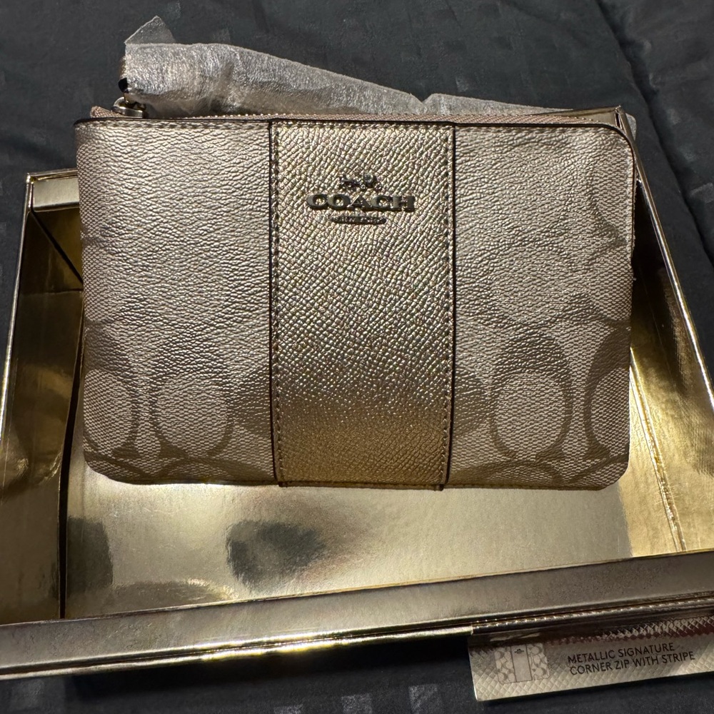 Coach Platinum Boxed Wristlet